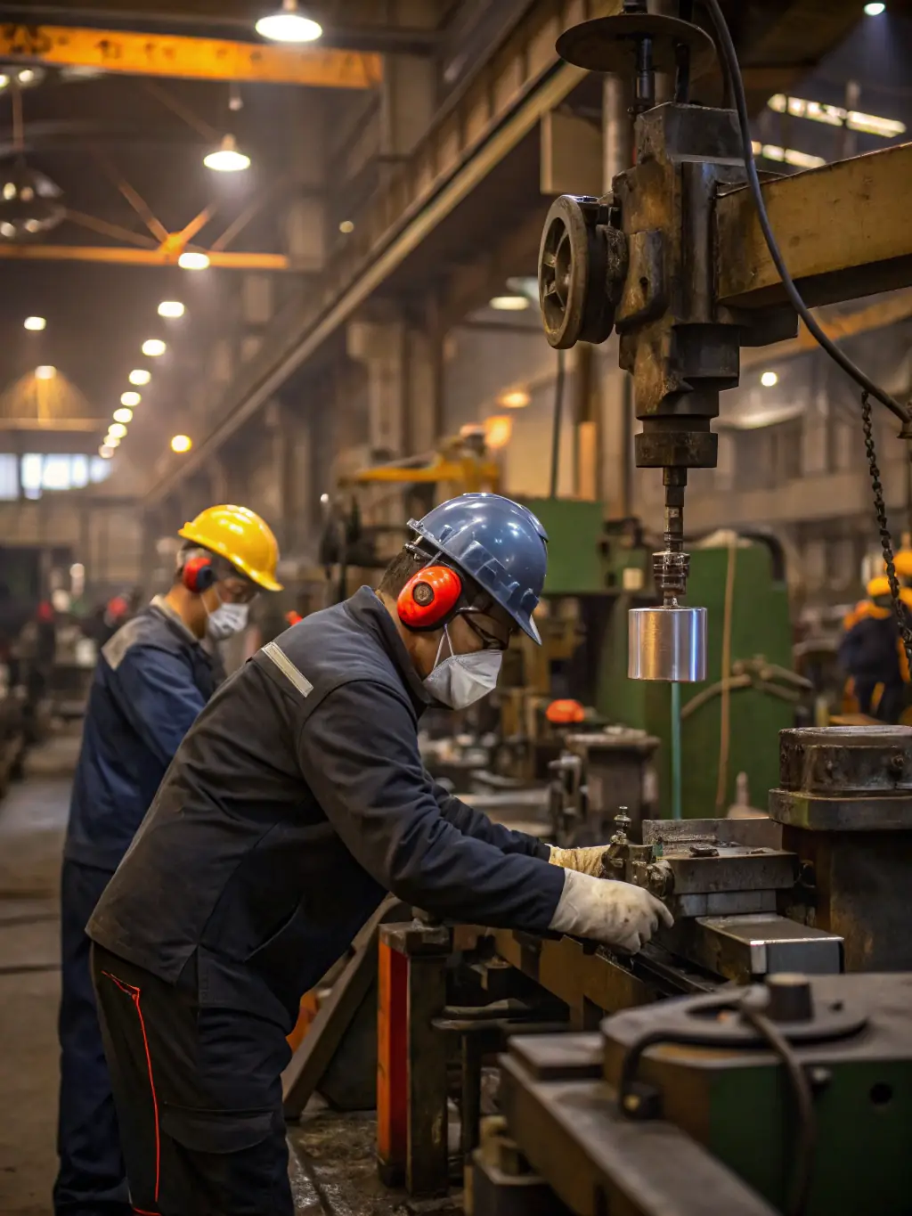 A photograph of the Eagleton Glass manufacturing facility, showcasing the glass production line with skilled workers overseeing the process.