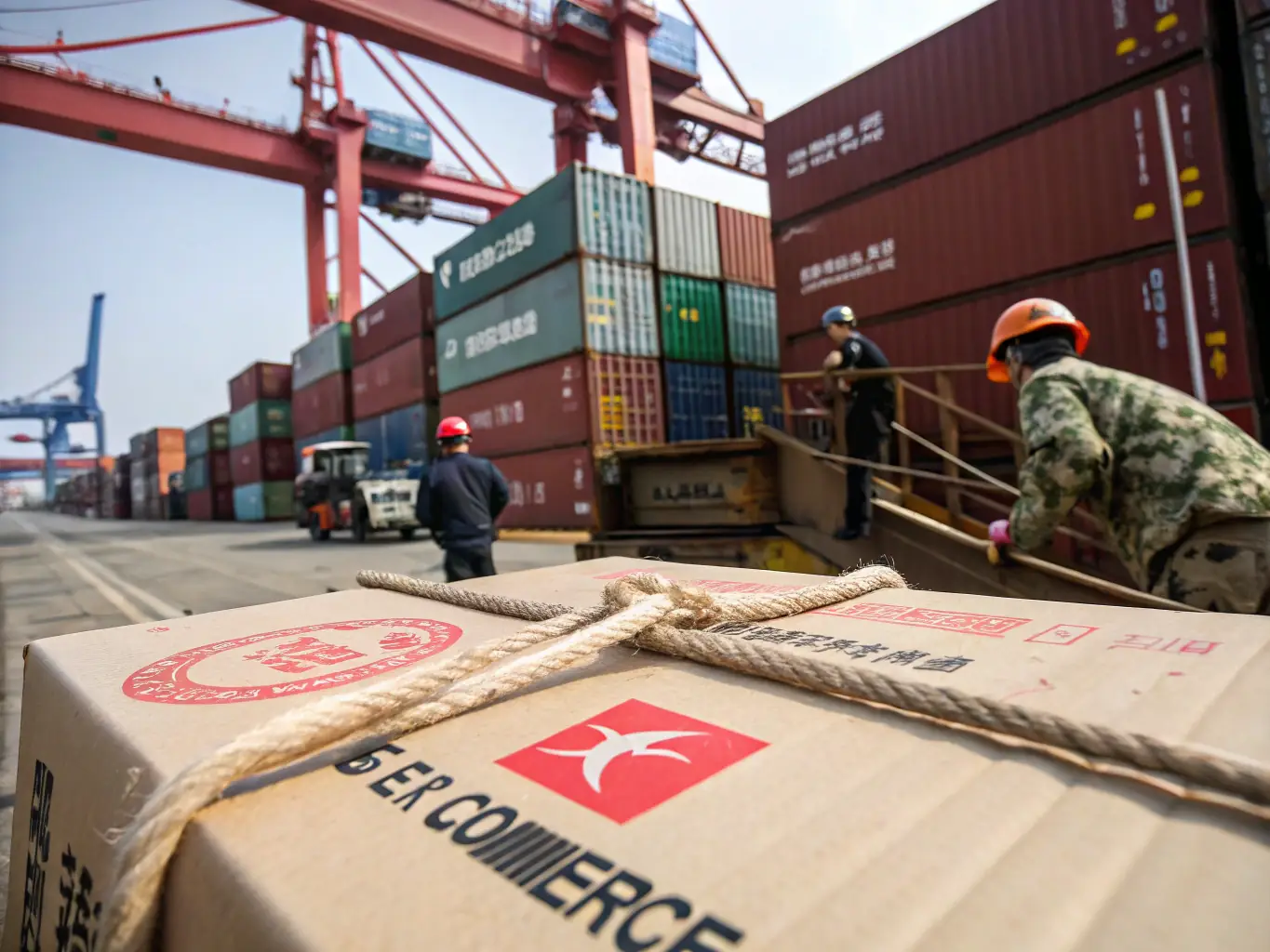A container ship unloading a shipment of various types of imported glass products at a port, emphasizing the global reach of Eagleton Glass.